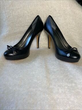 Coach Black Leather Women's Round-Toe Heels with Bow Charm